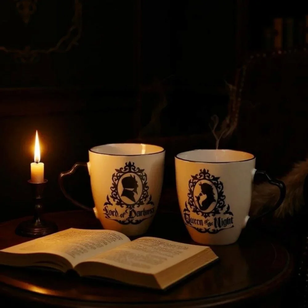 Alchemy Gothic ✦ Queen & Lord Mug Set ✦ Fine Bone China Black & White Feline NWT